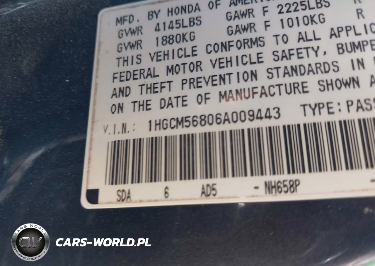2006 Honda Accord 2.4 Ex VIN:1HGCM56806A009443 - 9