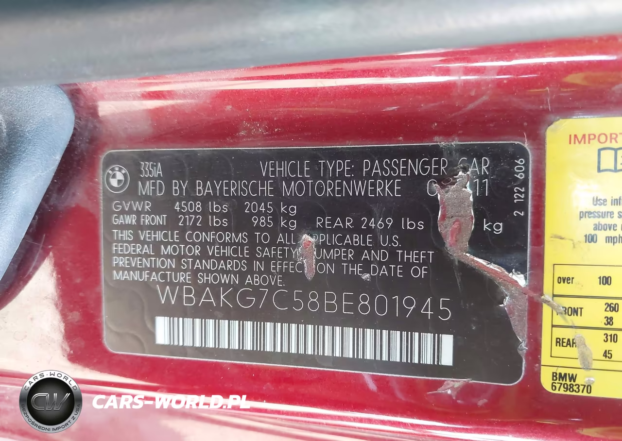 2011 BMW 335I VIN:WBAKG7C58BE801945 - 9