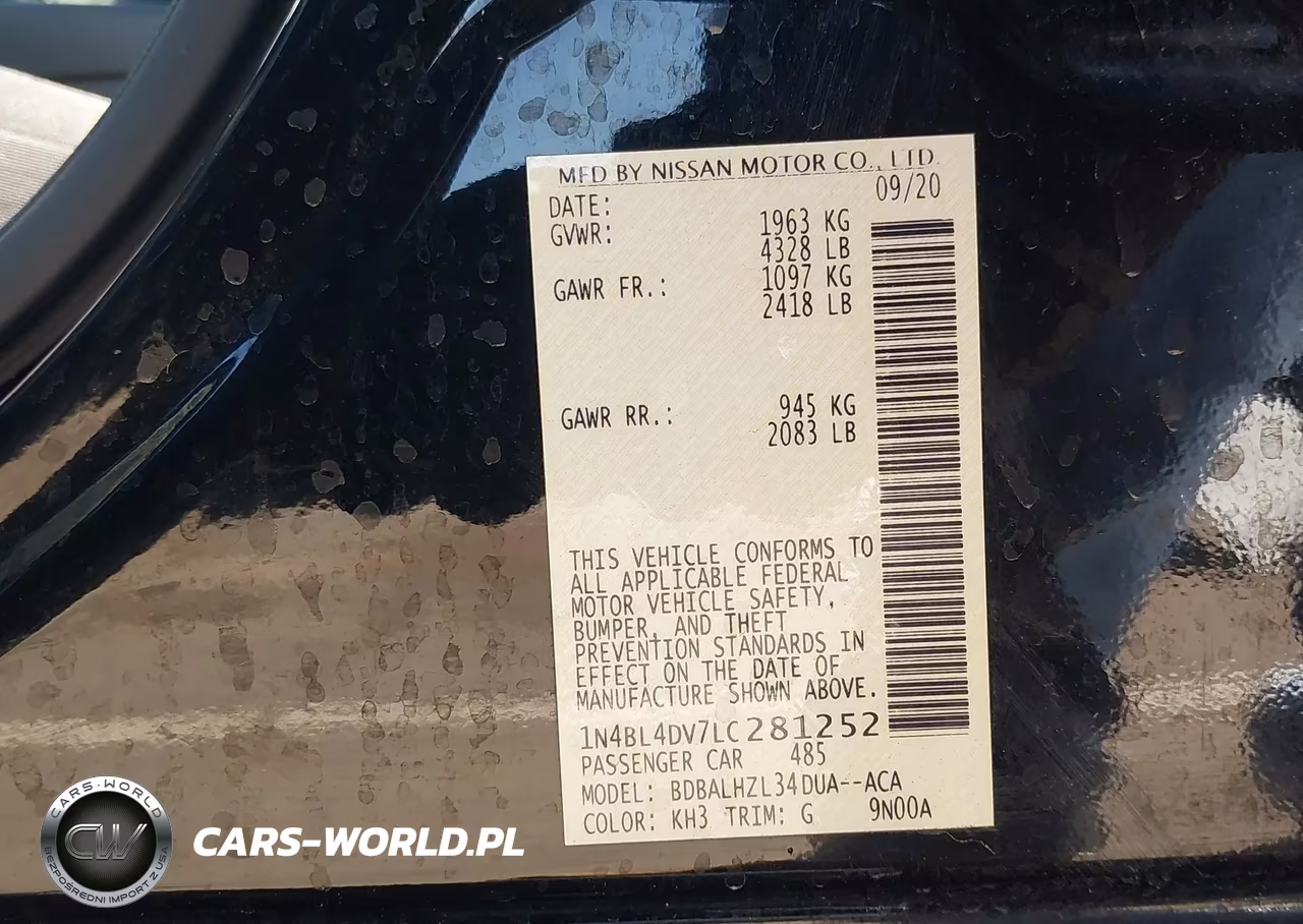 2020 Nissan Altima Sv Fwd VIN:1N4BL4DV7LC281252 - 9