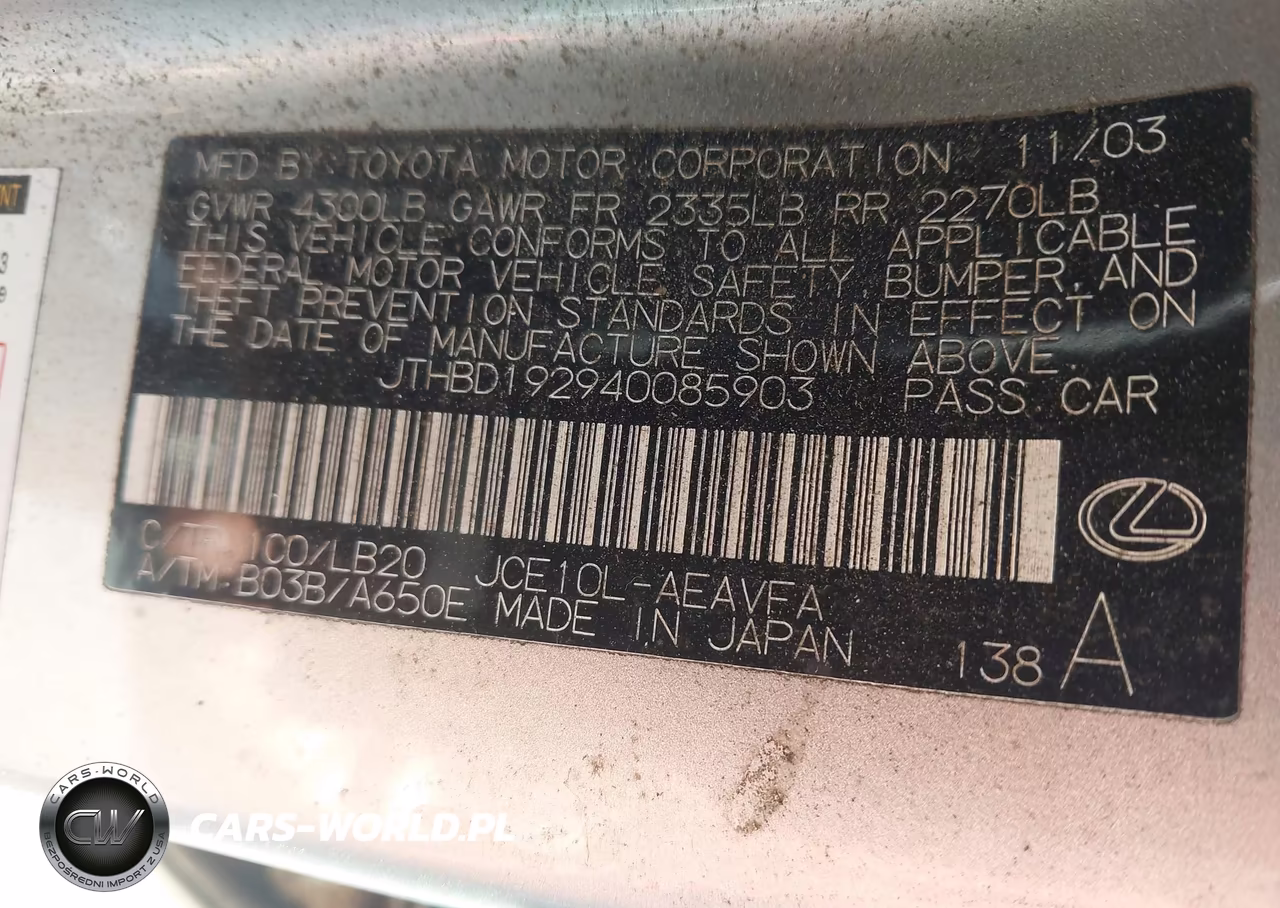 2004 Lexus Is 300 VIN:JTHBD192940085903 - 9