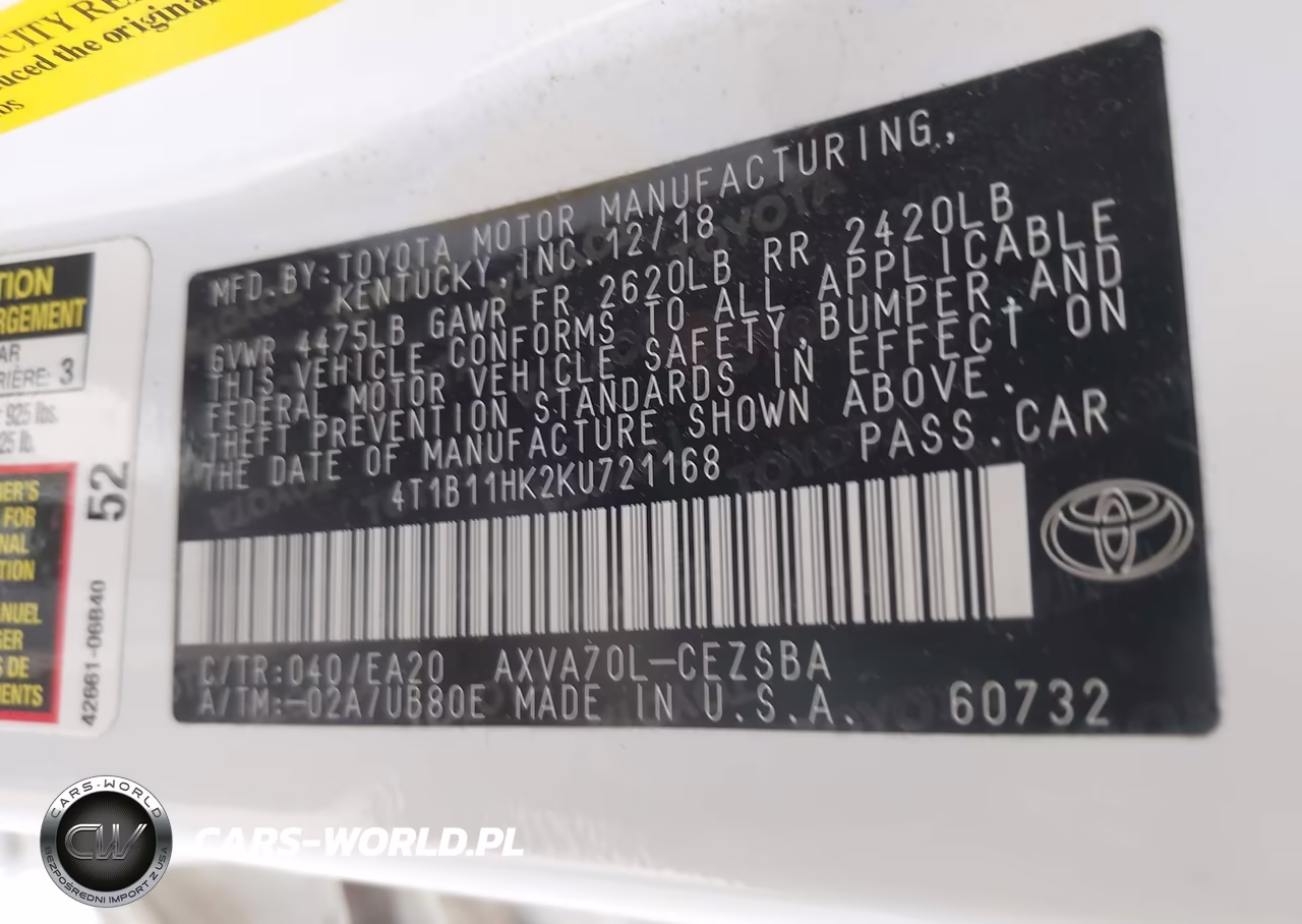 2019 Toyota Camry Se VIN:4T1B11HK2KU721168 - 9