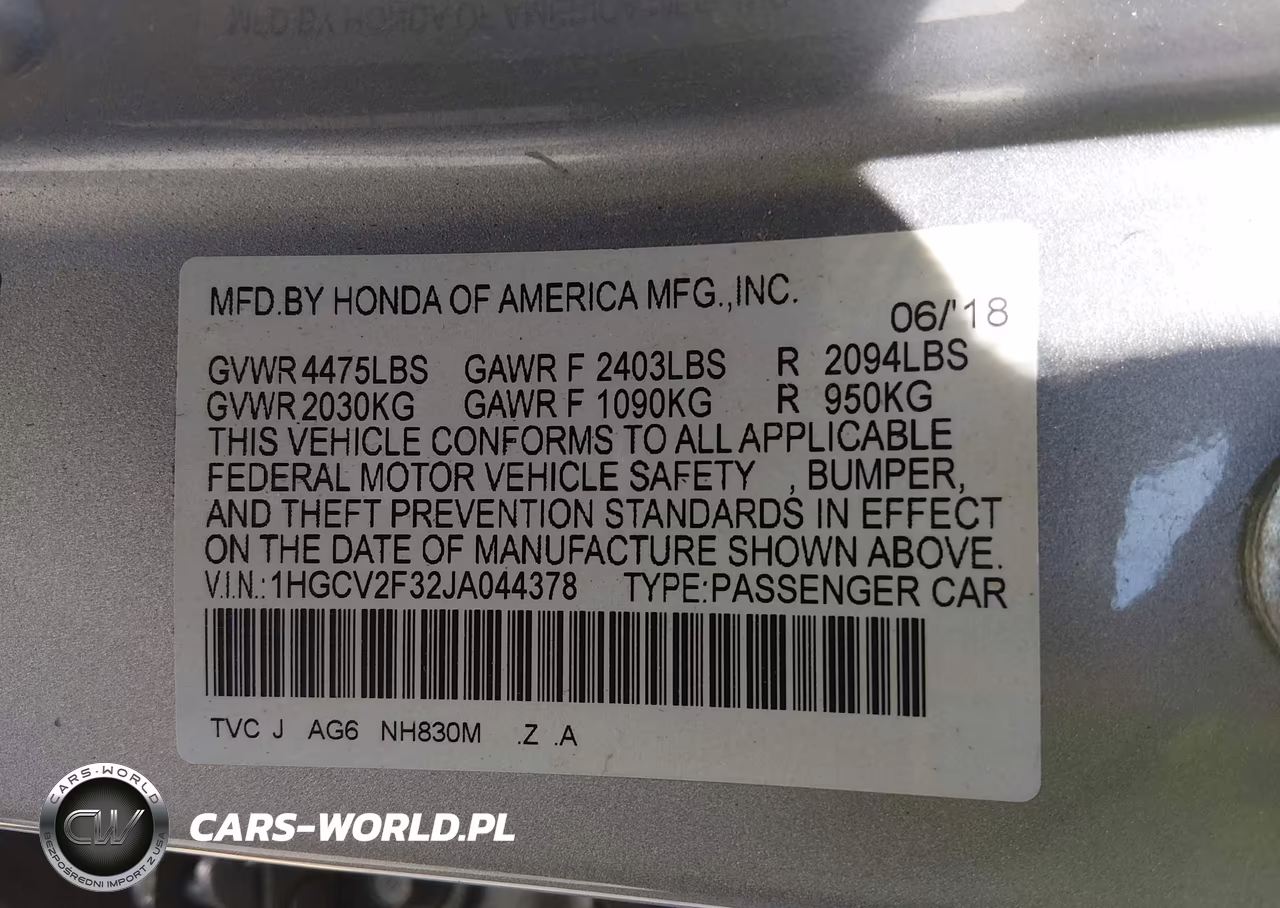 2018 Honda Accord Sport 2.0T VIN:1HGCV2F32JA044378 - 9