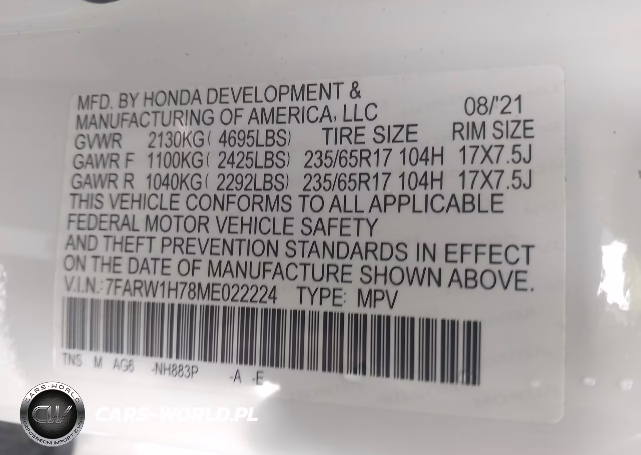 2021 Honda Cr-V 2Wd Special Edition VIN:7FARW1H78ME022224 - 9