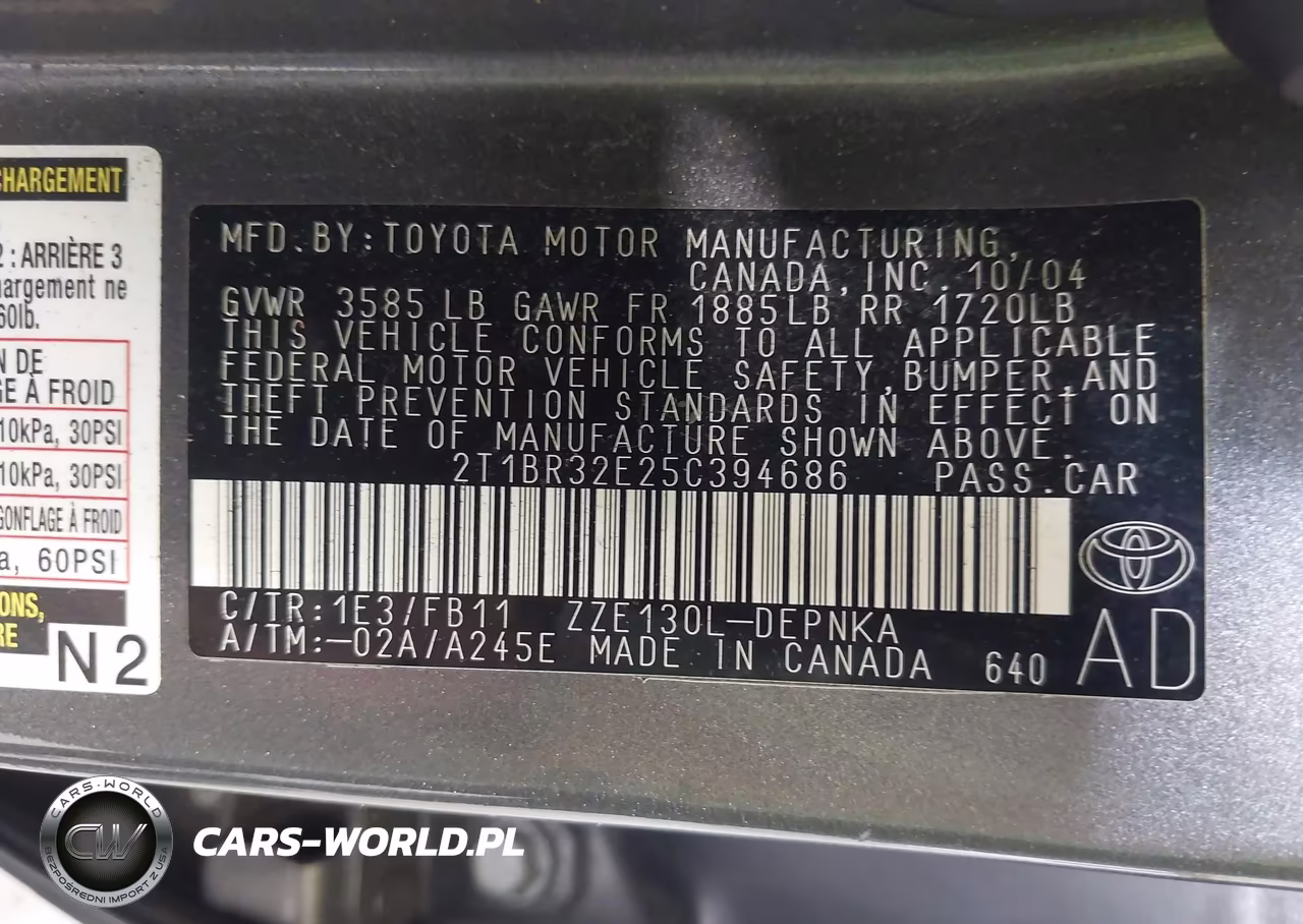 2005 Toyota Corolla Le VIN:2T1BR32E25C394686 - 9