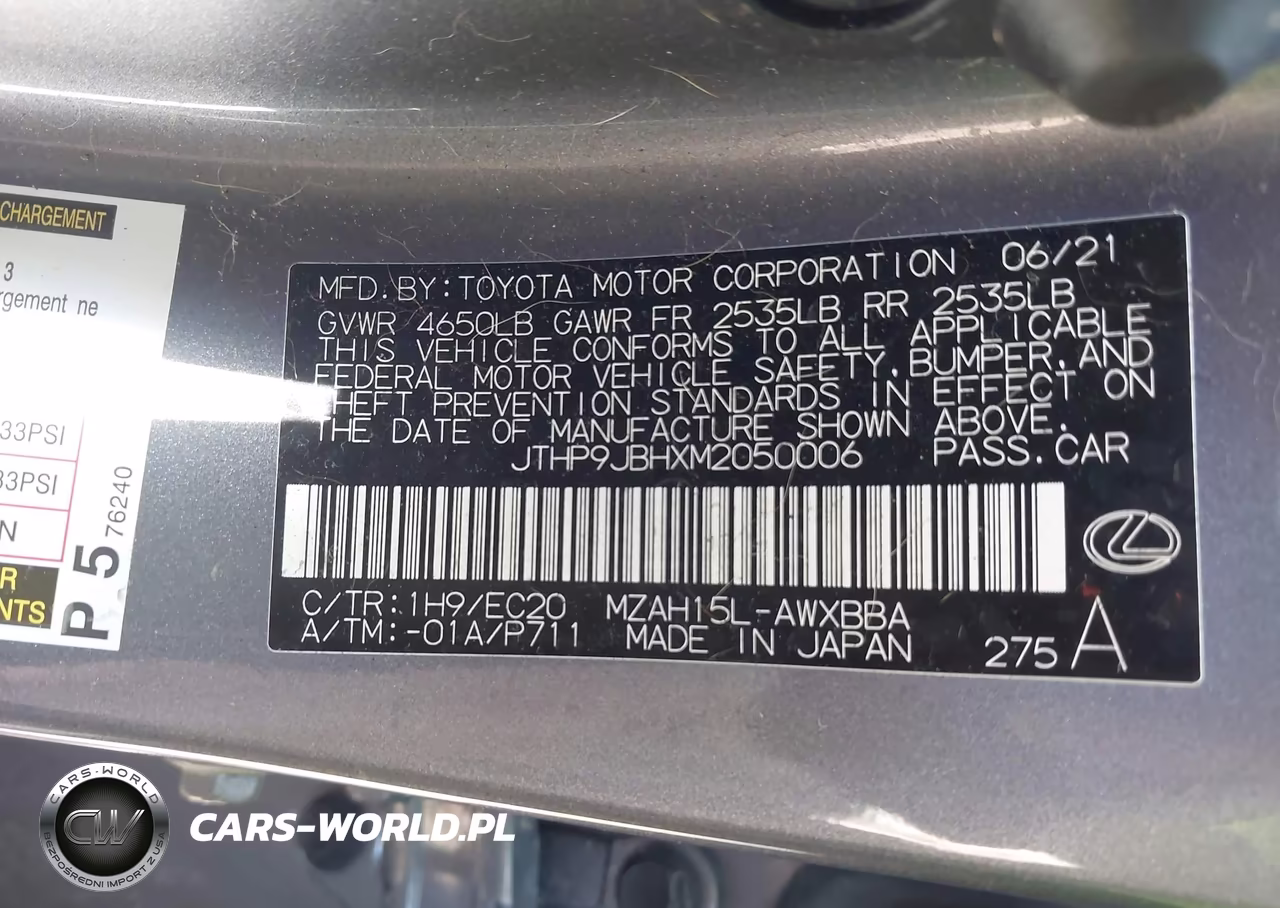 2021 Lexus Ux 250H VIN:JTHP9JBHXM2050006 - 9