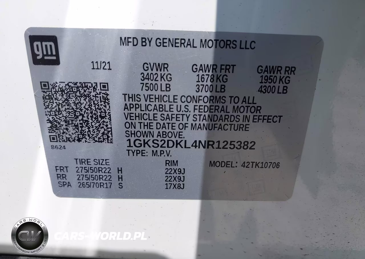 2022 GMC Yukon 4Wd Denali VIN:1GKS2DKL4NR125382 - 9