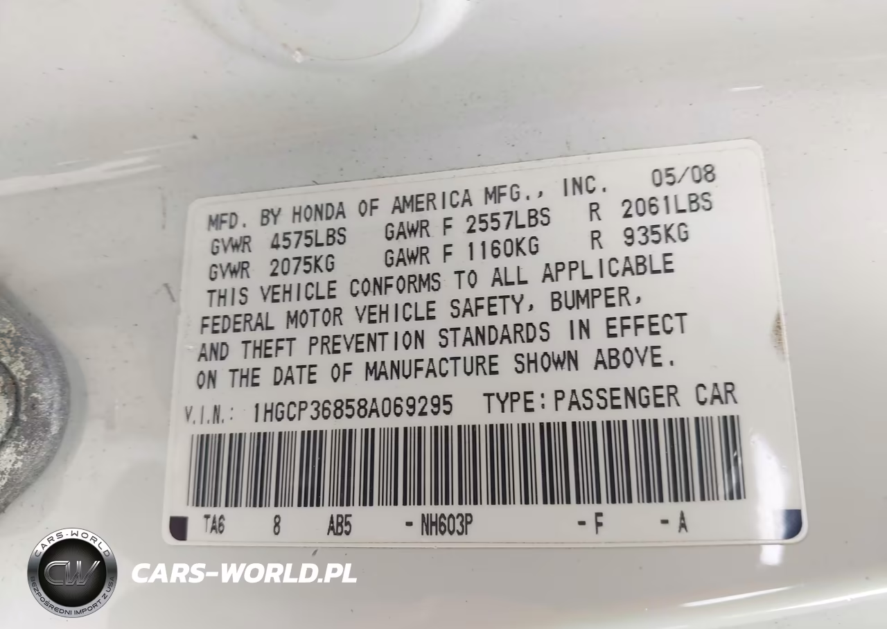 2008 Honda Accord Exl VIN:1HGCP36858A069295 - 9