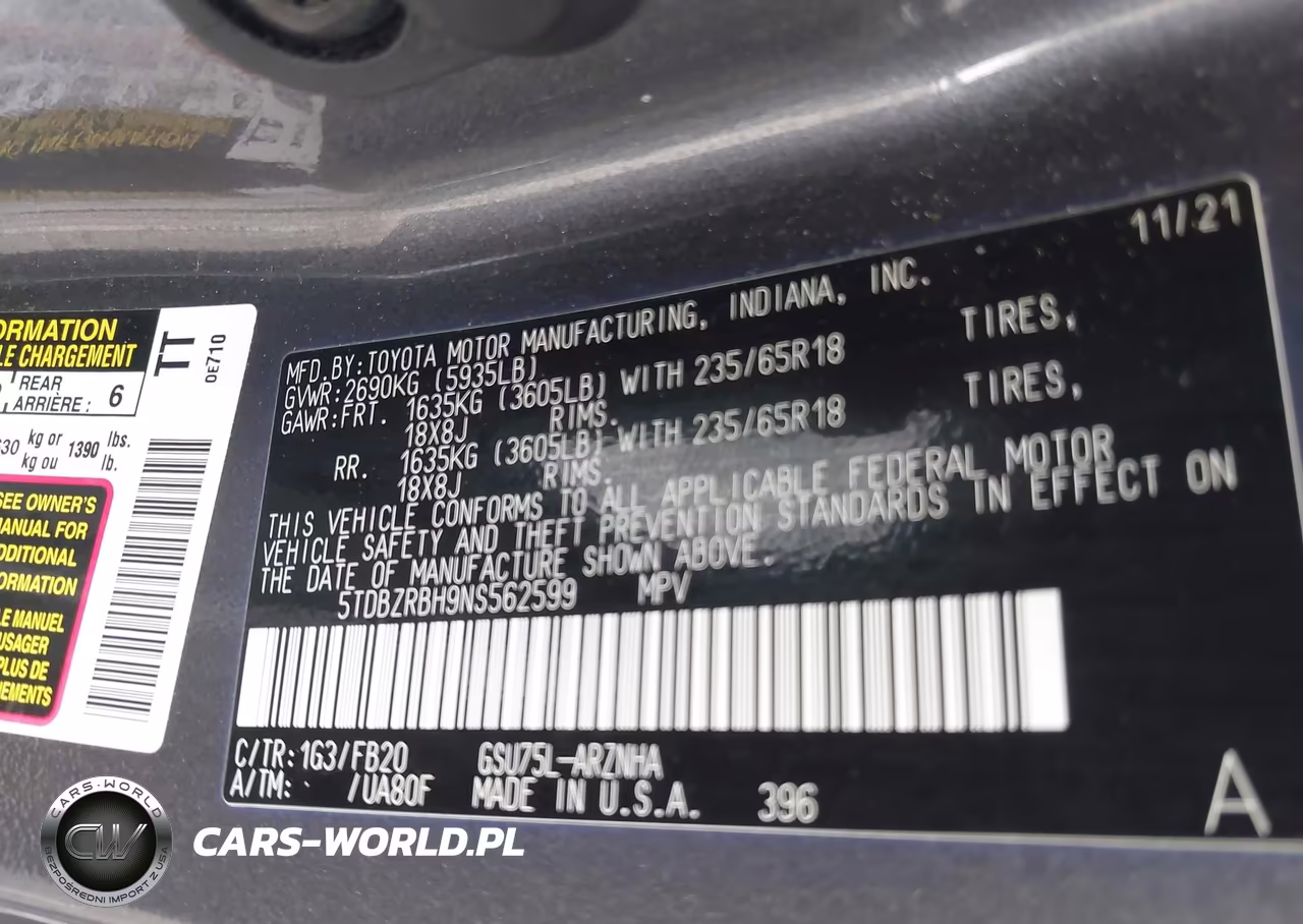 2022 Toyota Highlander Le VIN:5TDBZRBH9NS562599 - 9