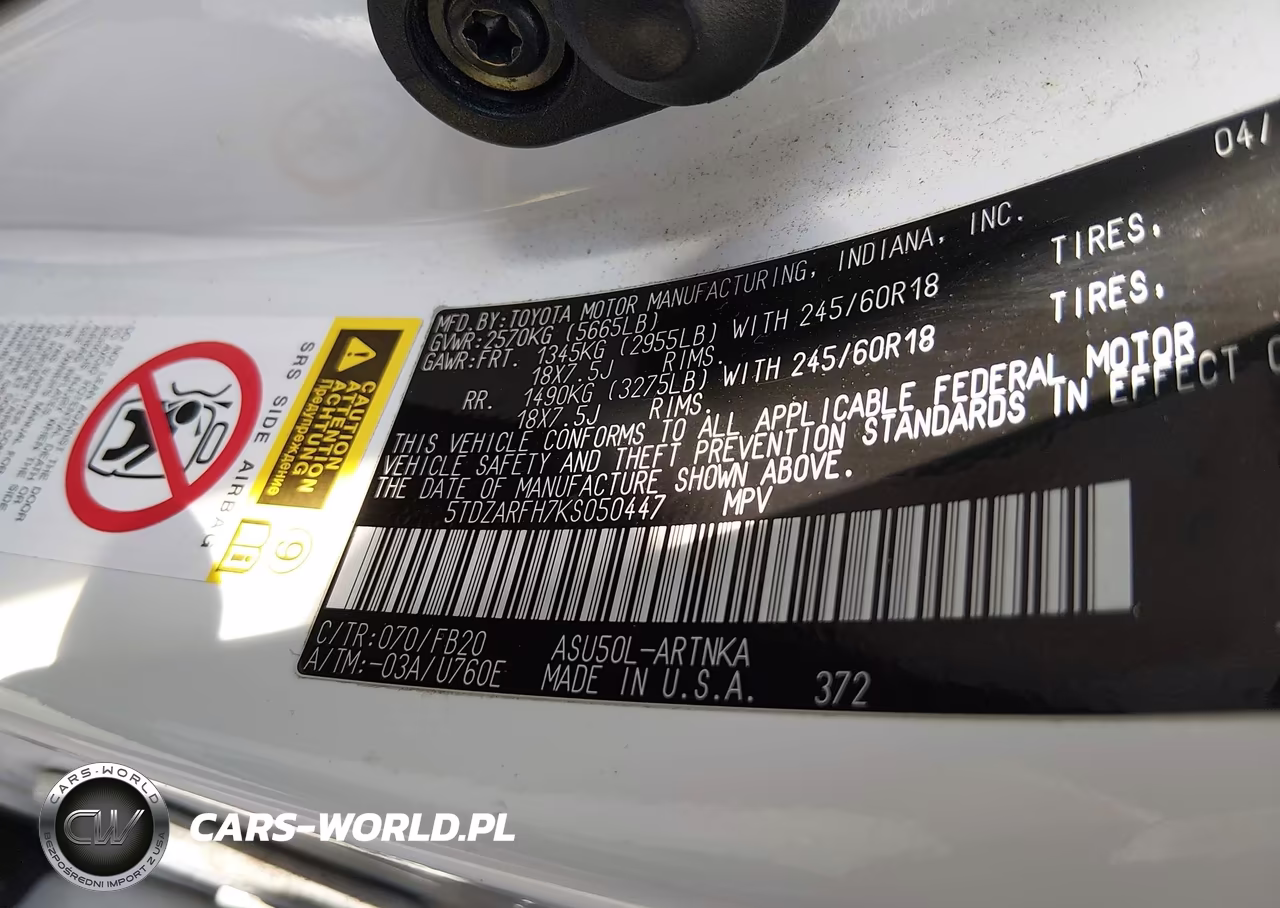 2019 Toyota Highlander Le VIN:5TDZARFH7KS050447 - 9