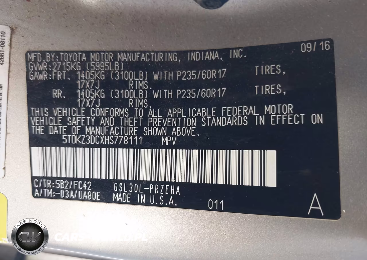 2017 Toyota Sienna Le 8 Passenger VIN:5TDKZ3DCXHS778111 - 9