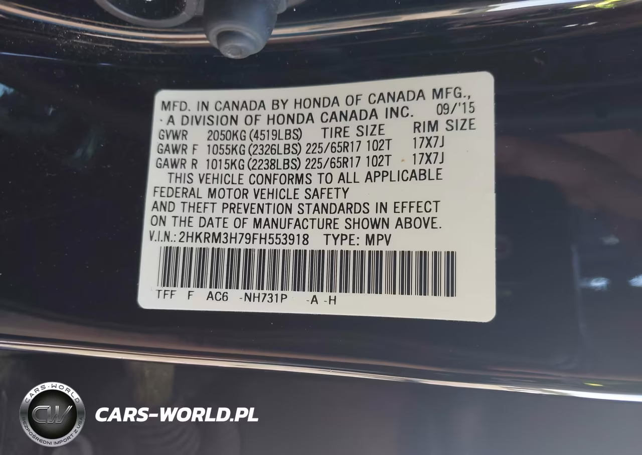 2015 Honda Cr-V Ex-L VIN:2HKRM3H79FH553918 - 9