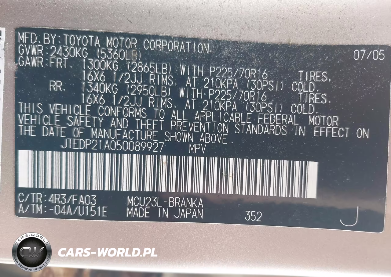 2005 Toyota Highlander V6 VIN:JTEDP21A050089927 - 9