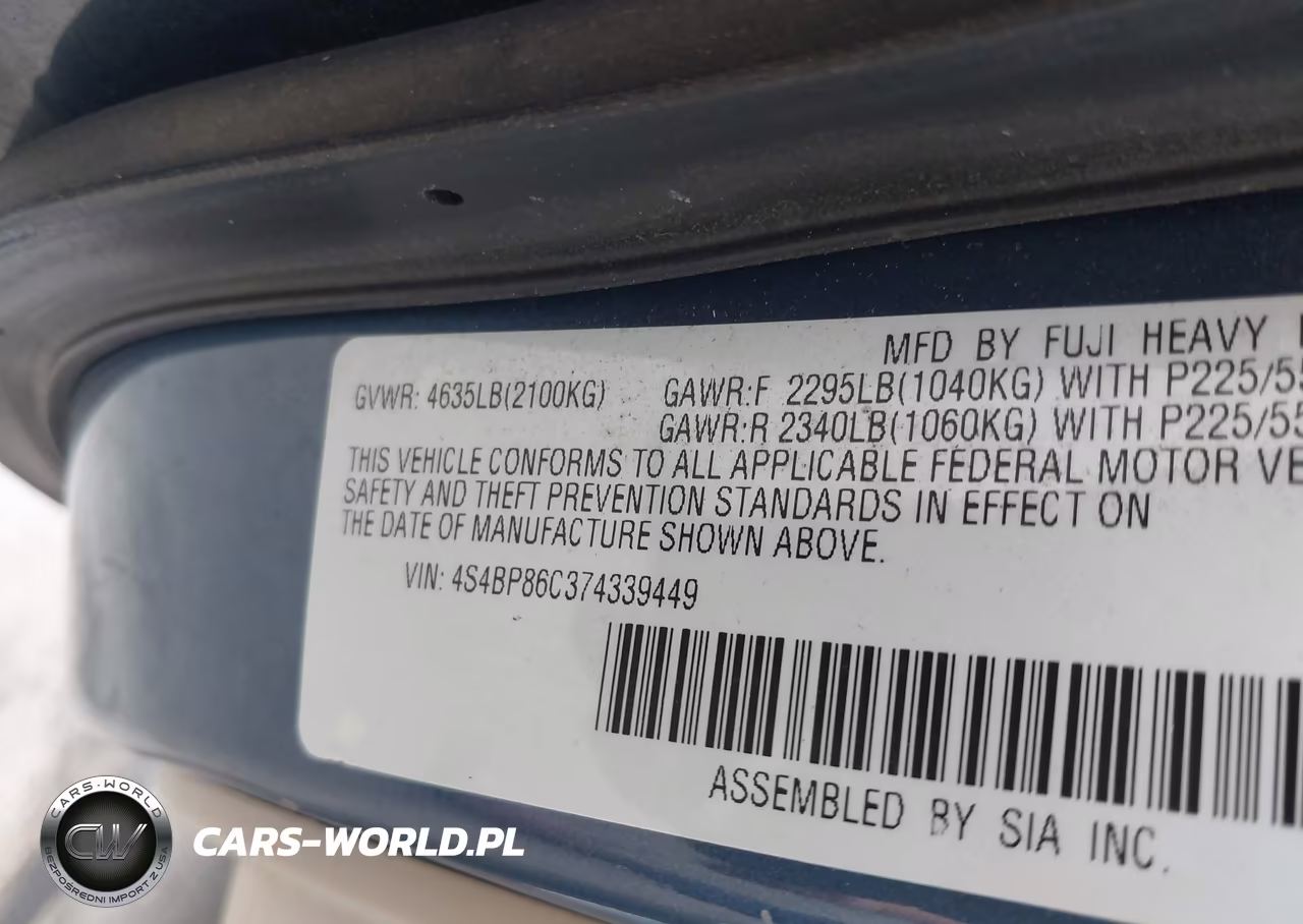 2007 Subaru Outback 3.0R L.l. Bean Edition VIN:4S4BP86C374339449 - 9
