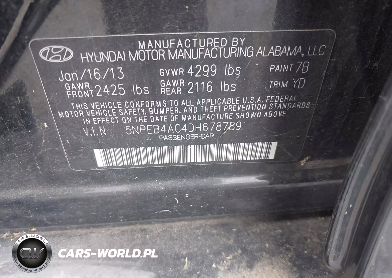 2013 Hyundai Sonata Gls VIN:5NPEB4AC4DH678789 - 9