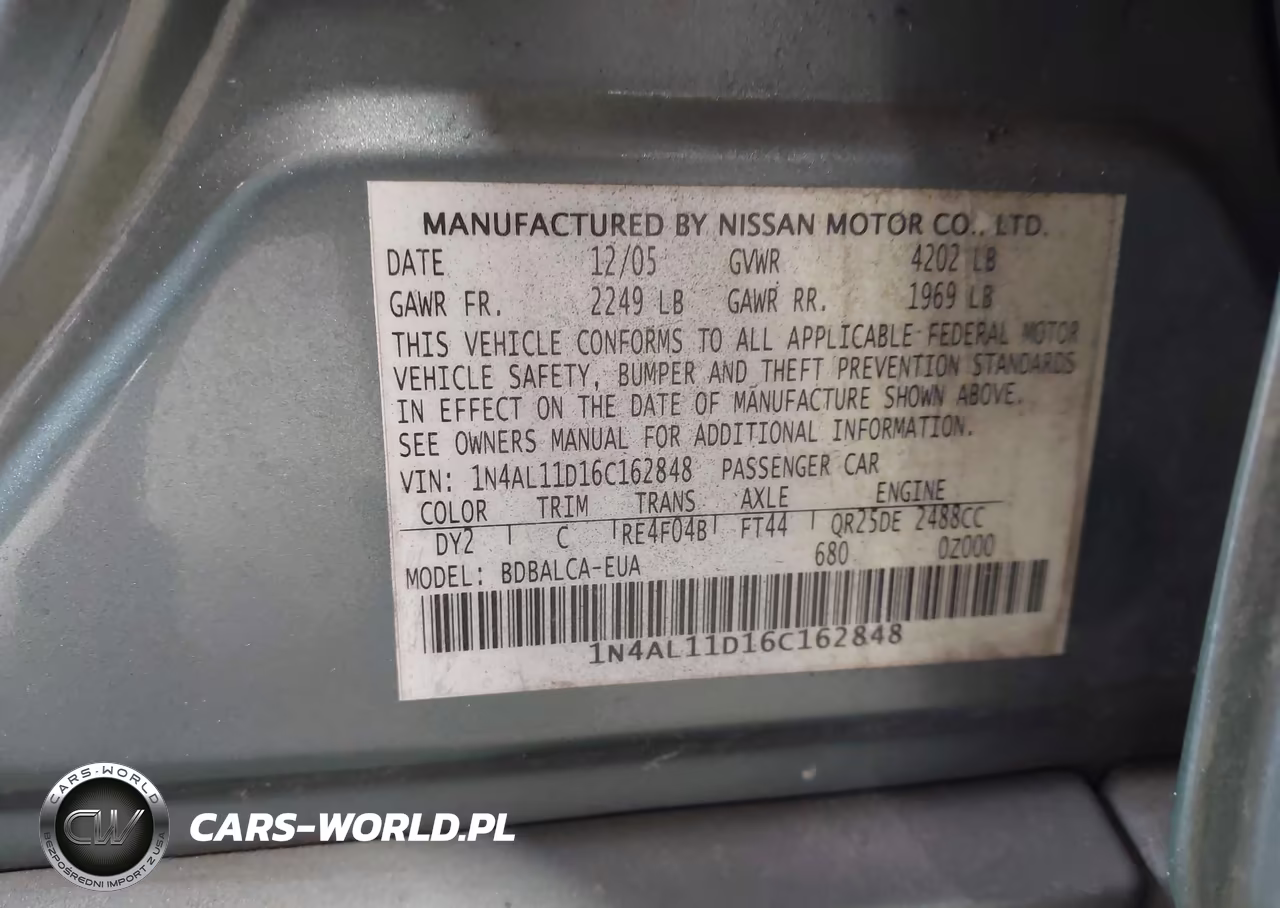 2006 Nissan Altima 2.5 S VIN:1N4AL11D16C162848 - 9