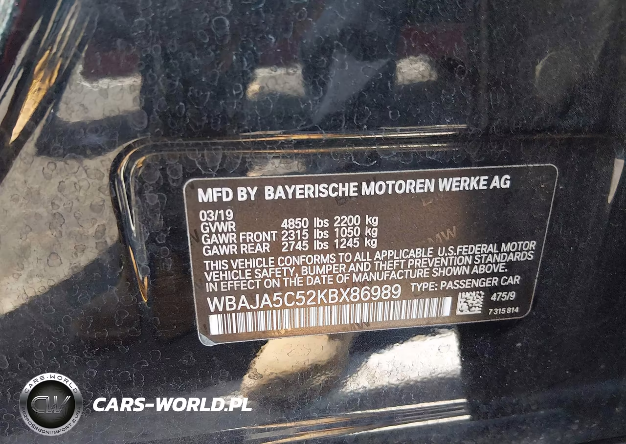 2019 BMW 530I VIN:WBAJA5C52KBX86989 - 9