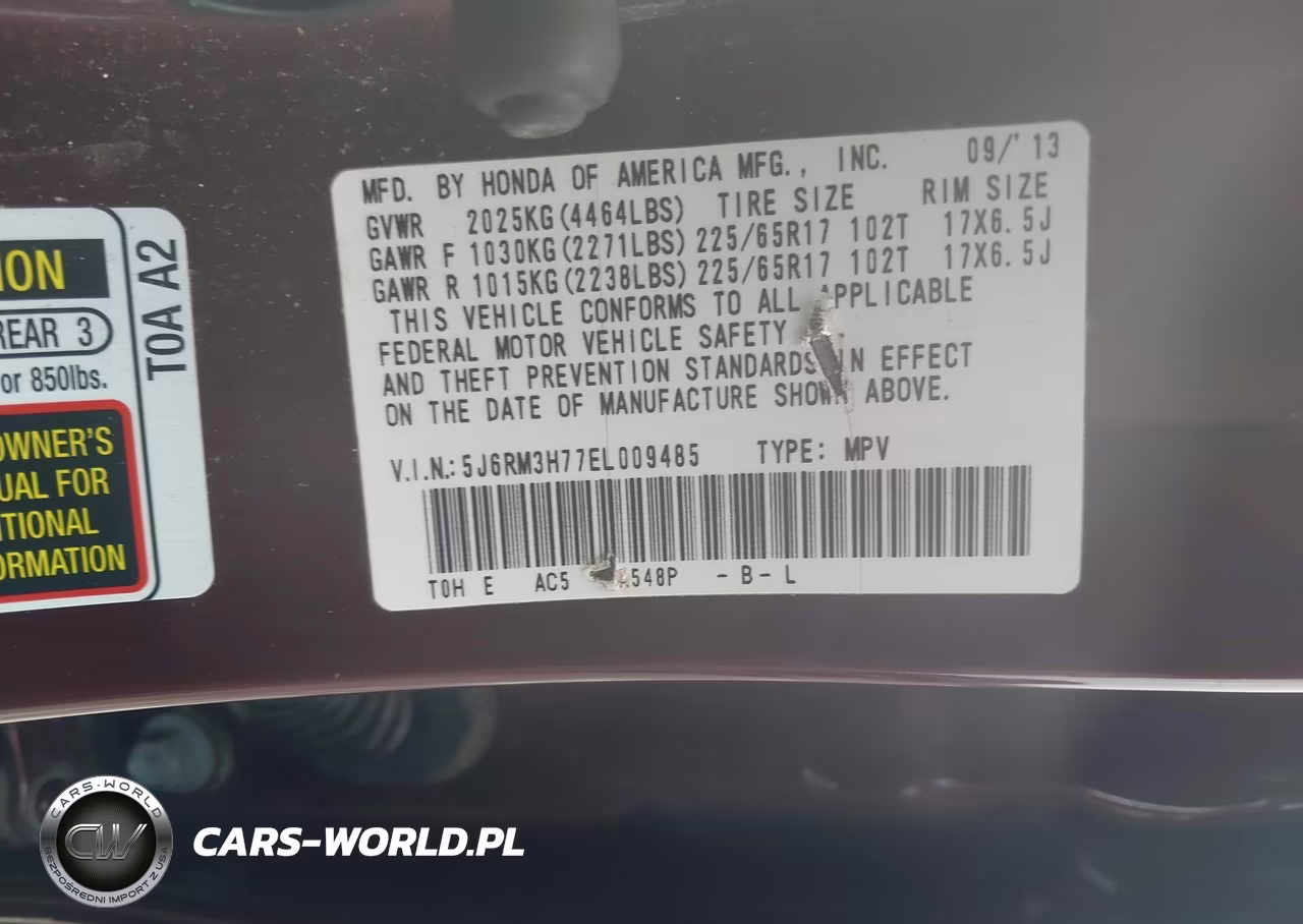 2014 Honda Cr-V Ex-L VIN:5J6RM3H77EL009485 - 9