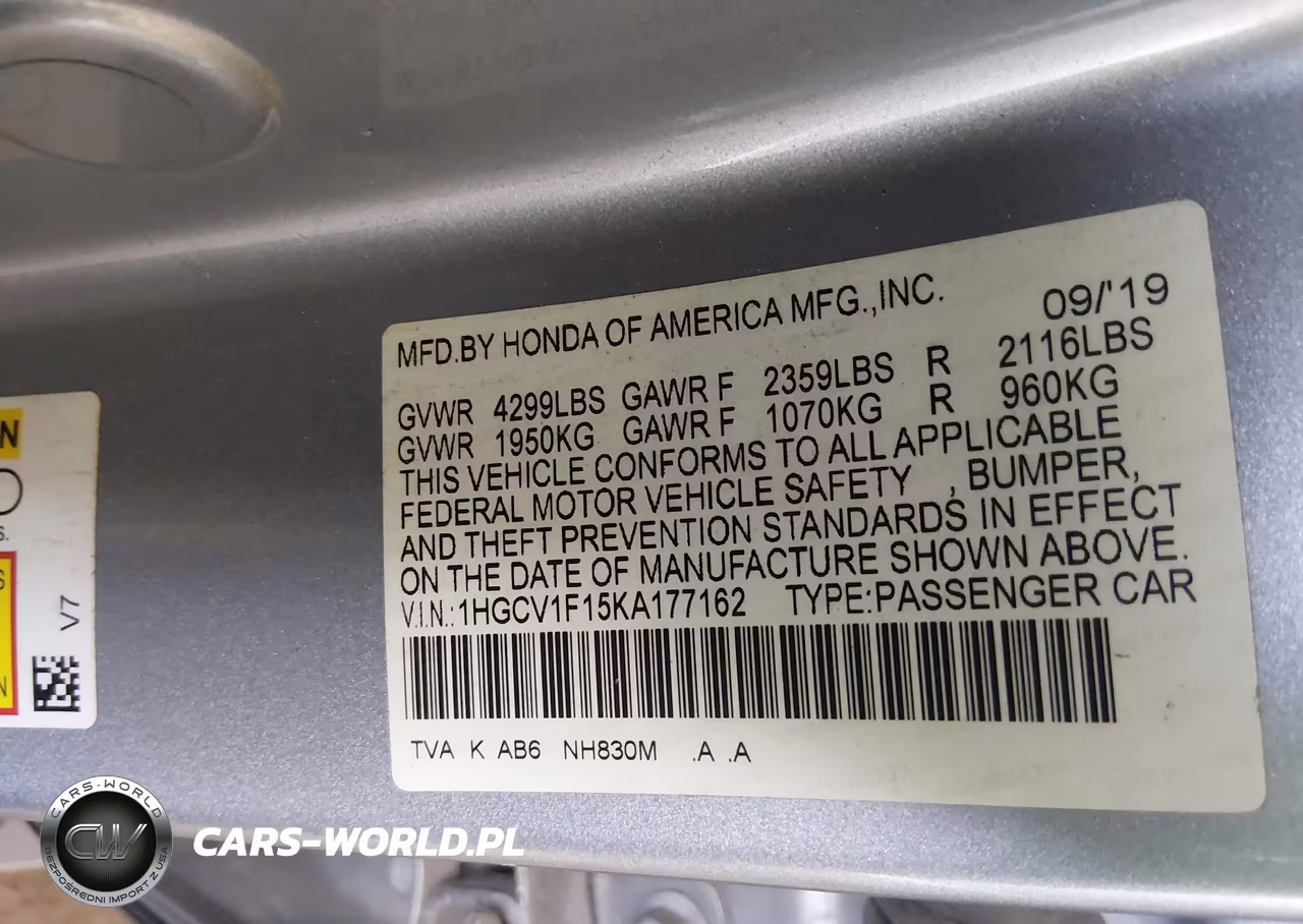 2019 Honda Accord Lx VIN:1HGCV1F15KA177162 - 9