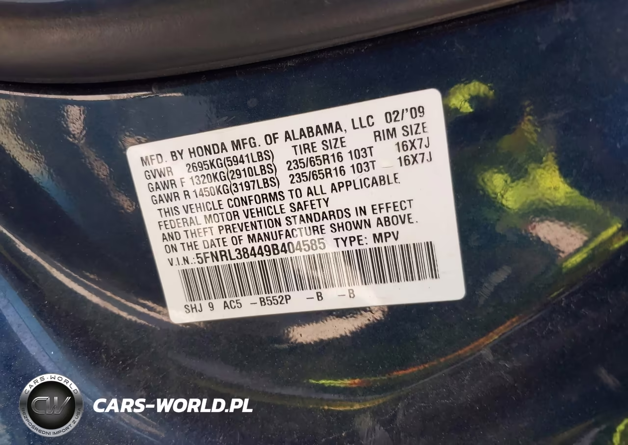 2009 Honda Odyssey Ex VIN:5FNRL38449B404585 - 9