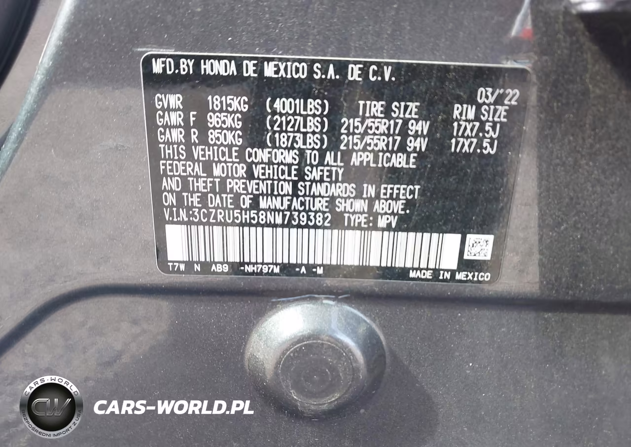 2022 Honda Hr-V 2Wd Ex VIN:3CZRU5H58NM739382 - 9
