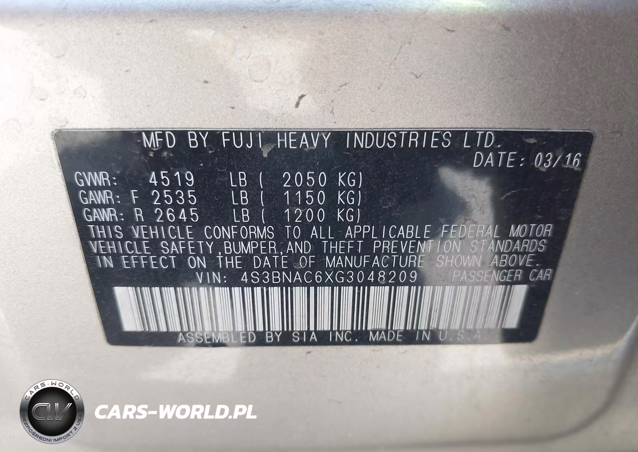 2016 Subaru Legacy 2.5I Premium VIN:4S3BNAC6XG3048209 - 9
