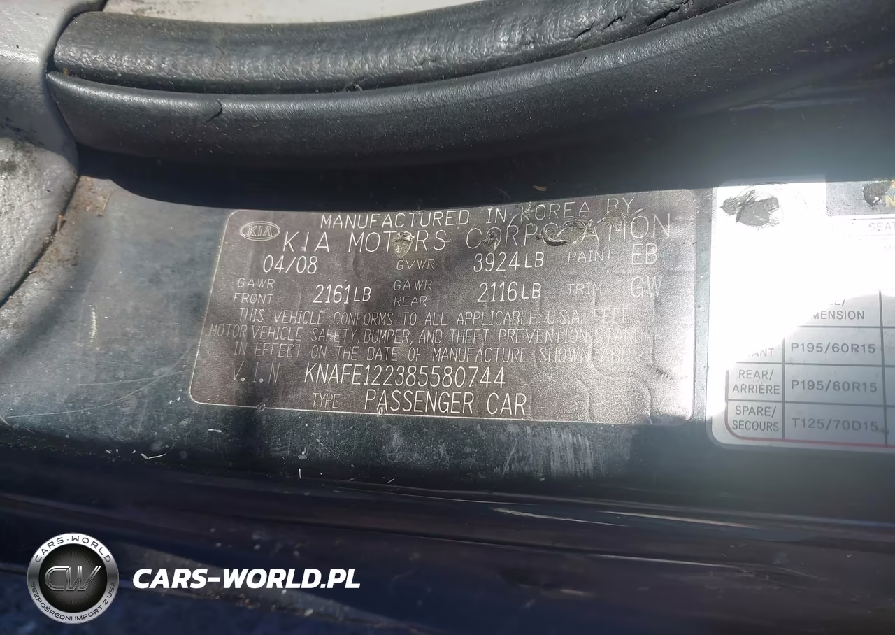 2008 Kia Spectra Ex VIN:KNAFE122385580744 - 9