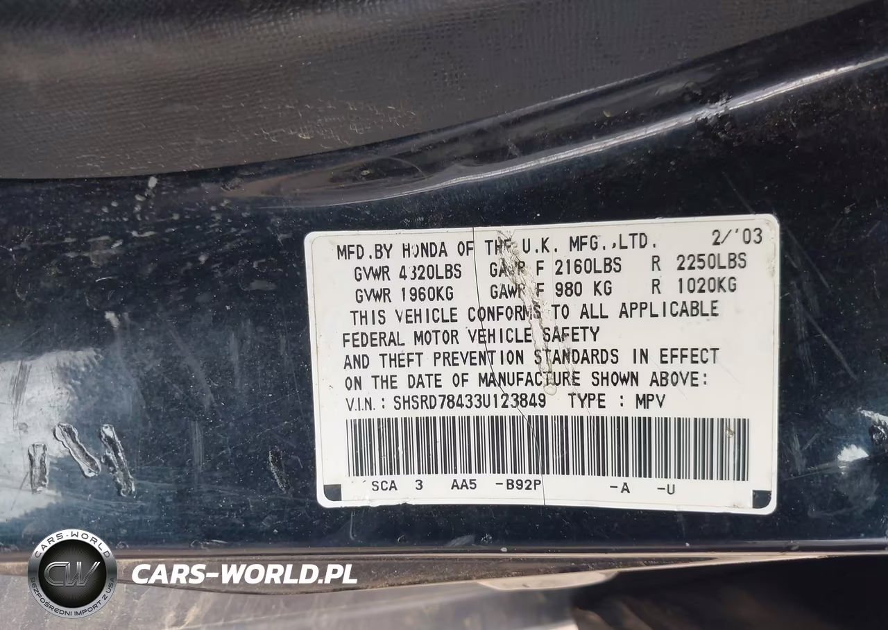 2003 Honda Cr-V Lx VIN:SHSRD78433U123849 - 9