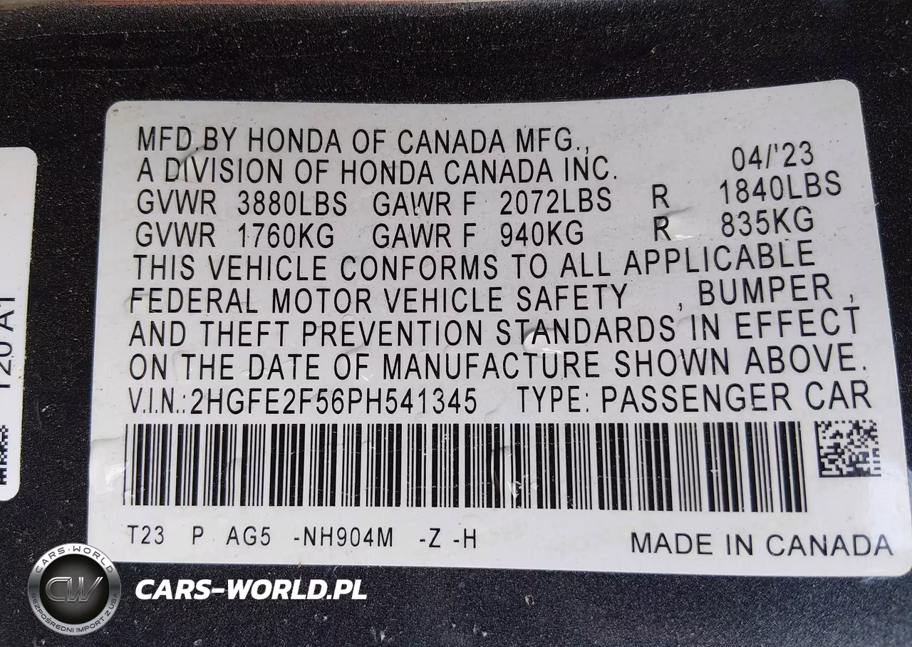 2023 Honda Civic Sport VIN:2HGFE2F56PH541345 - 9