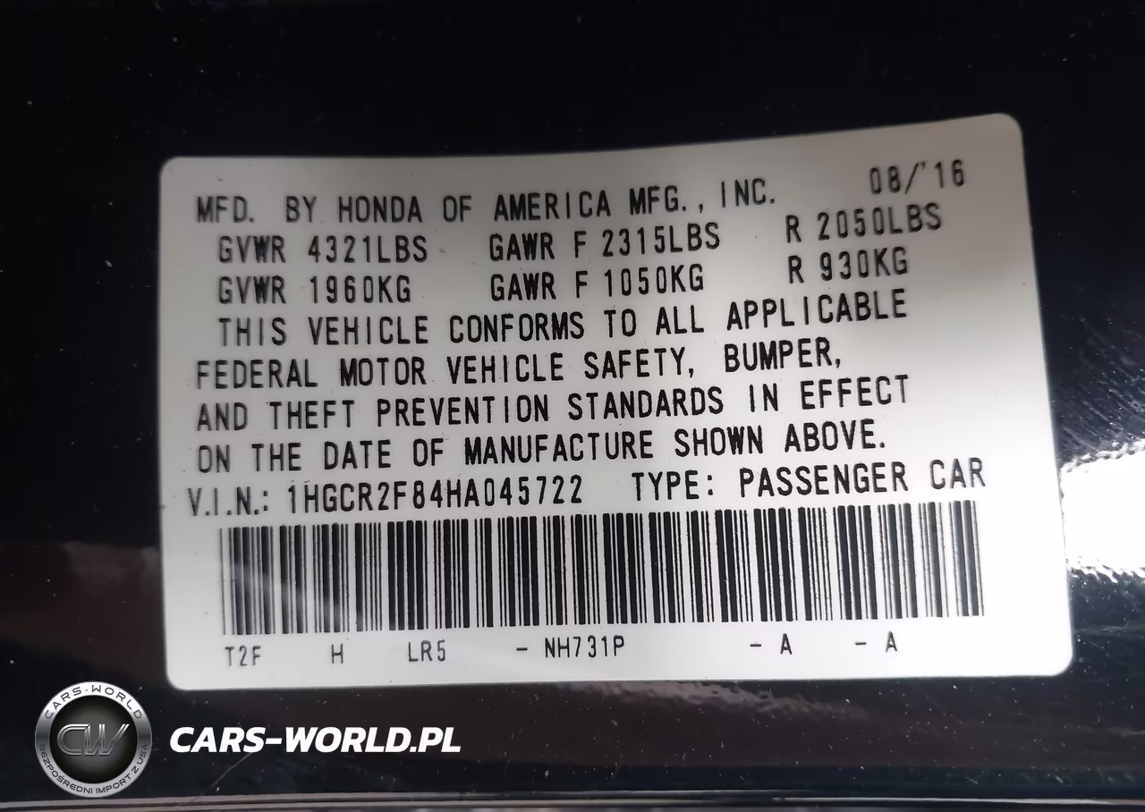 2017 Honda Accord Ex-L VIN:1HGCR2F84HA045722 - 9