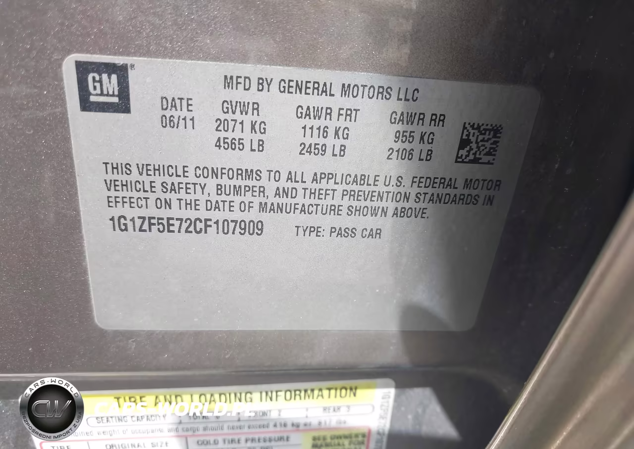 2012 Chevrolet Malibu 3Lt VIN:1G1ZF5E72CF107909 - 9