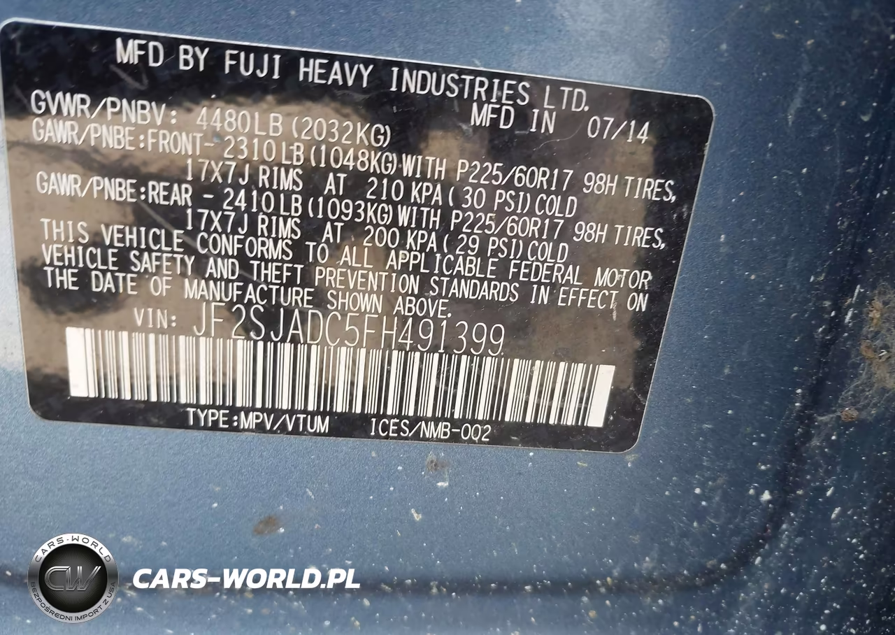 2015 Subaru Forester 2.5I Premium VIN:JF2SJADC5FH491399 - 9