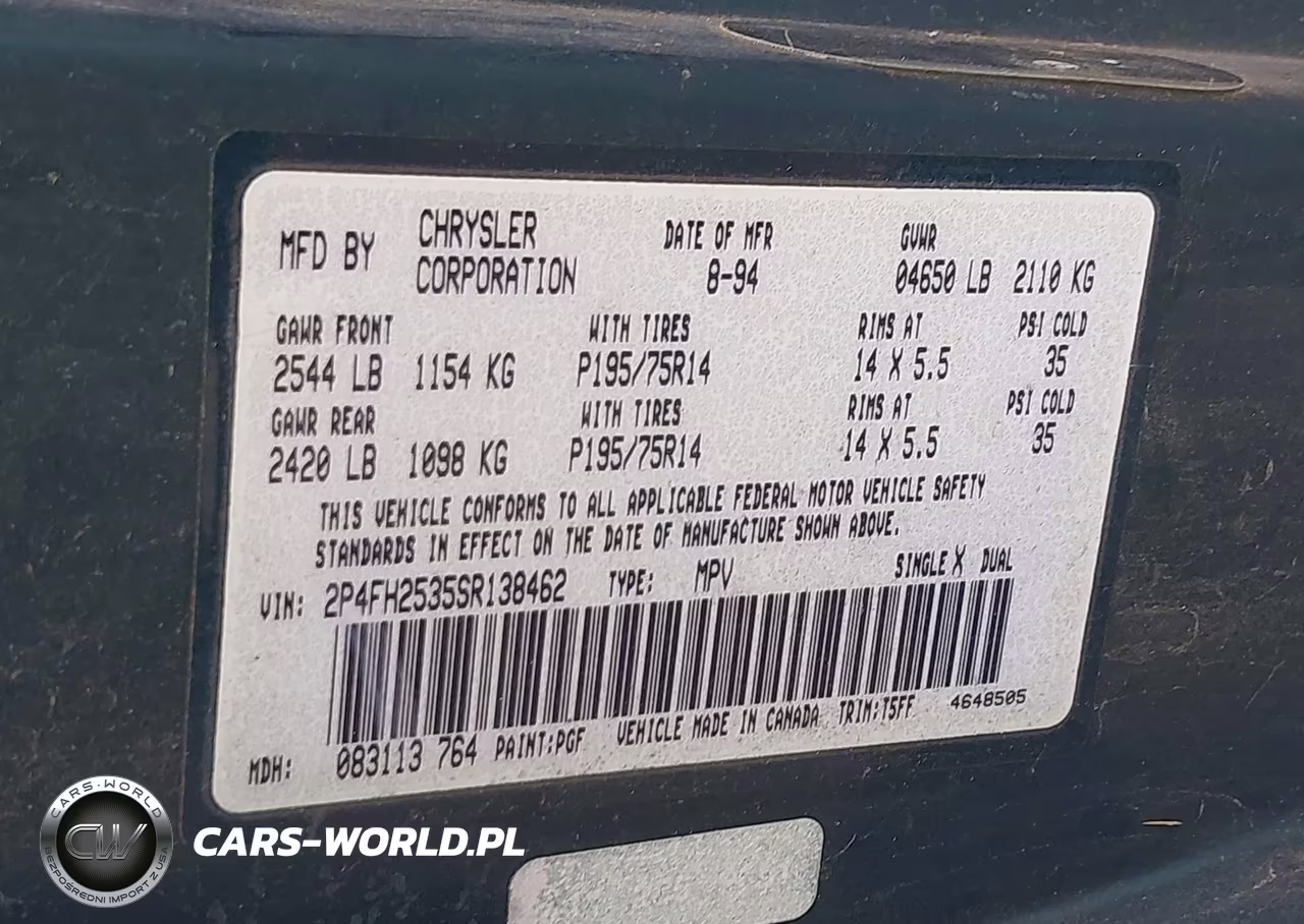 1995 Plymouth Voyager VIN:2P4FH2535SR138462 - 9