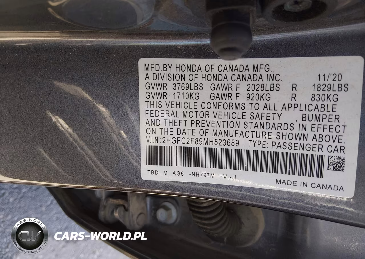 2021 Honda Civic Sport VIN:2HGFC2F89MH523689 - 9