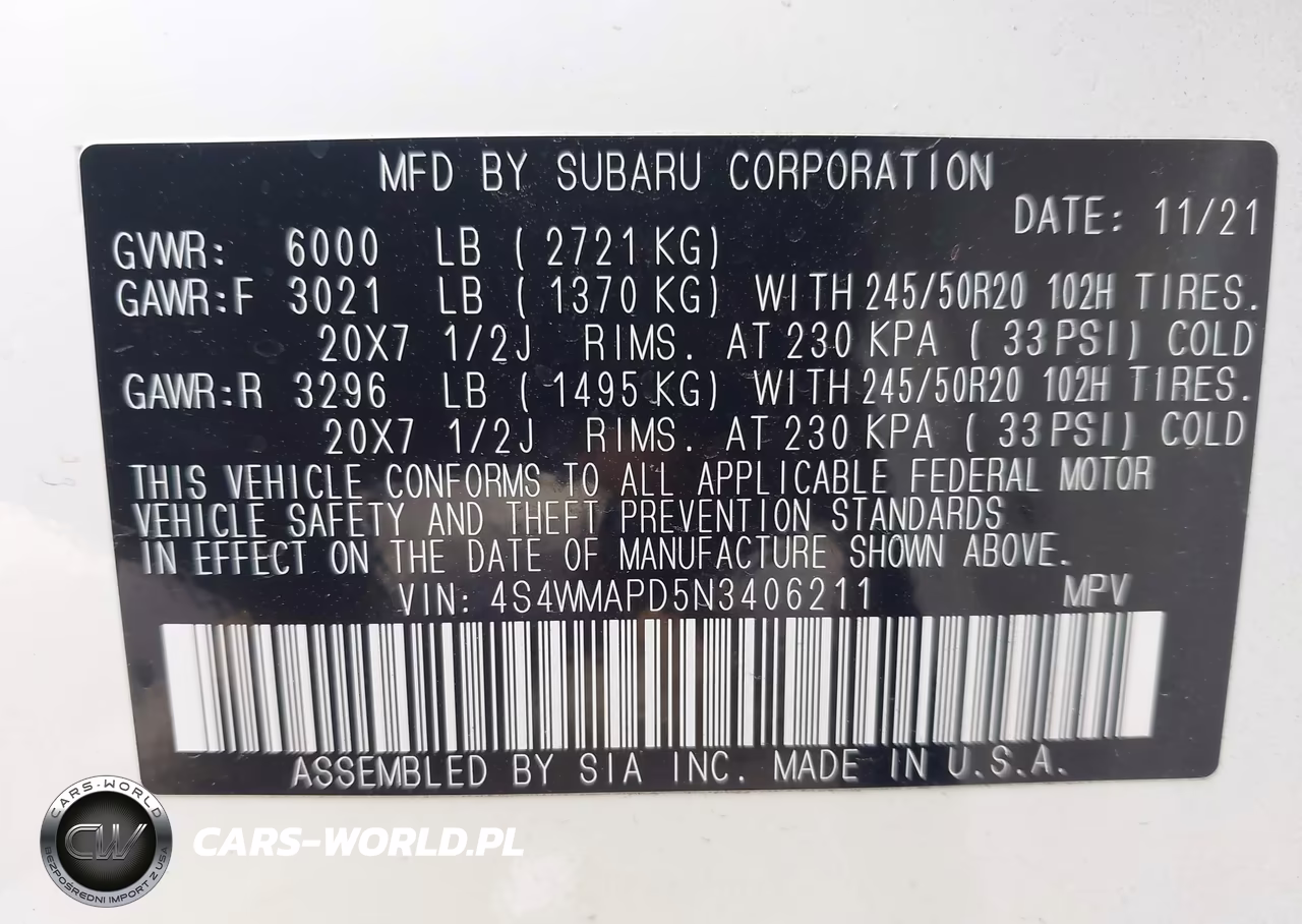 2022 Subaru Ascent Limited VIN:4S4WMAPD5N3406211 - 9