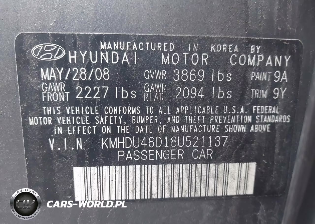 2008 Hyundai Elantra Gls-Se VIN:KMHDU46D18U521137 - 9