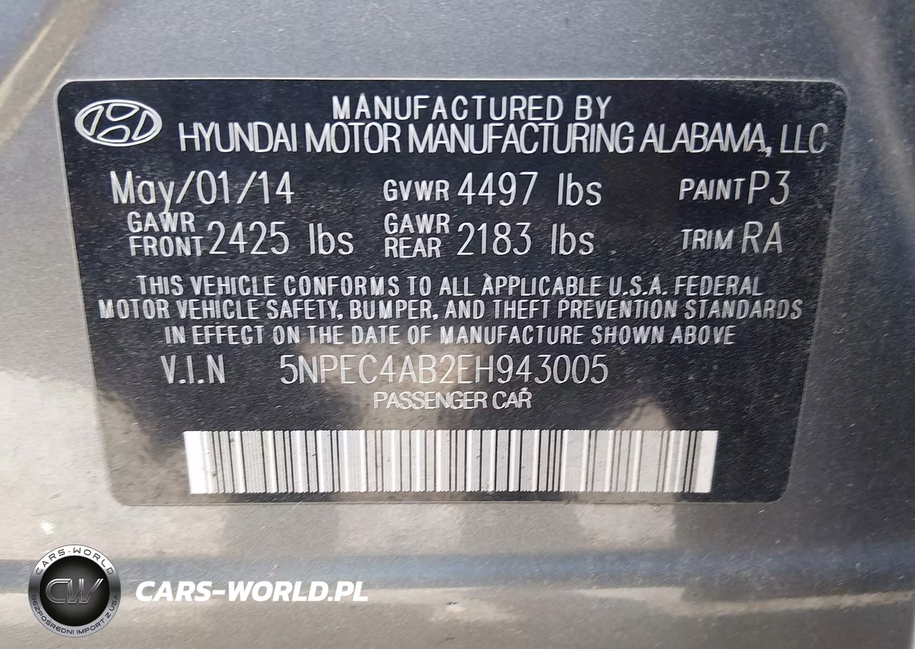 HYUNDAI SONATA VIN:5NPEC4AB2EH943005 - 9