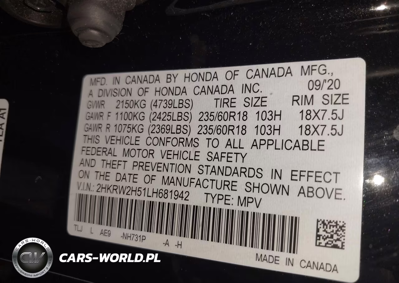 2020 Honda Cr-V Awd Ex VIN:2HKRW2H51LH681942 - 9