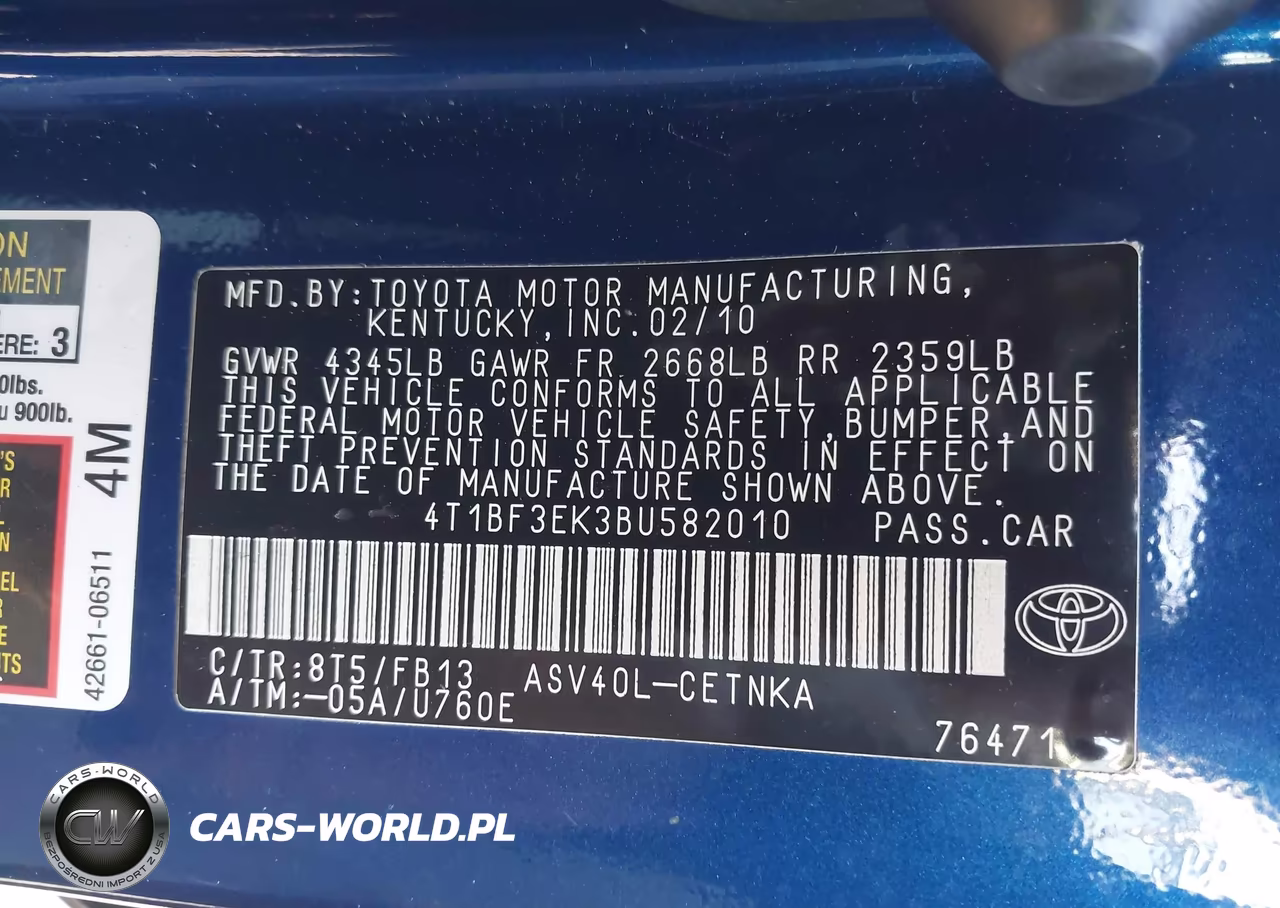 2011 Toyota Camry VIN:4T1BF3EK3BU582010 - 9