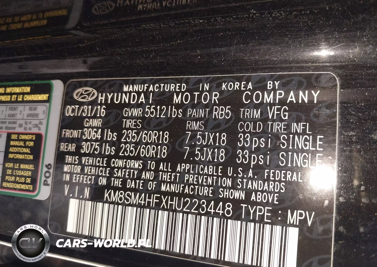 2017 Hyundai Santa Fe Se VIN:KM8SM4HFXHU223448 - 9