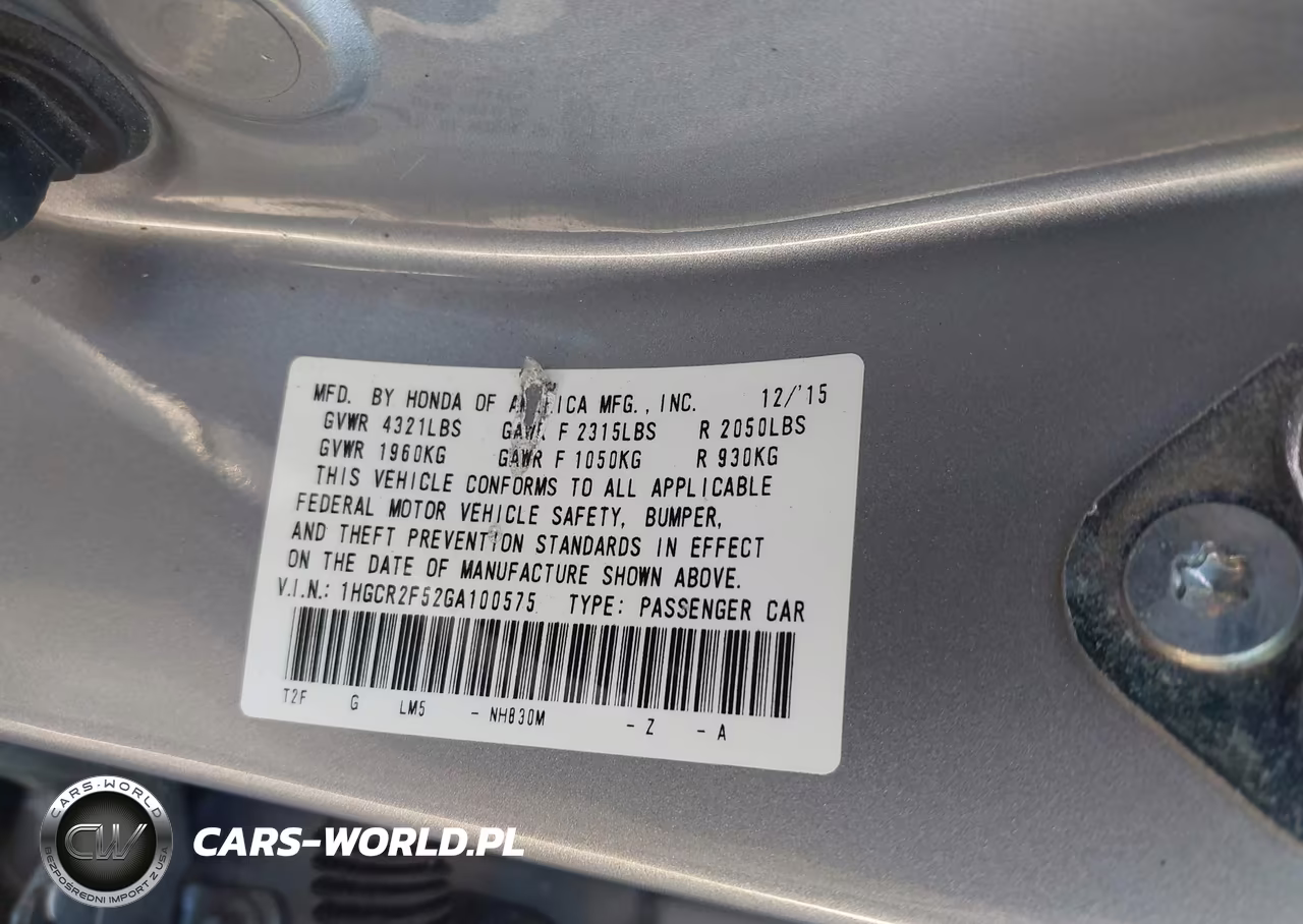 2016 Honda Accord Sport VIN:1HGCR2F52GA100575 - 9
