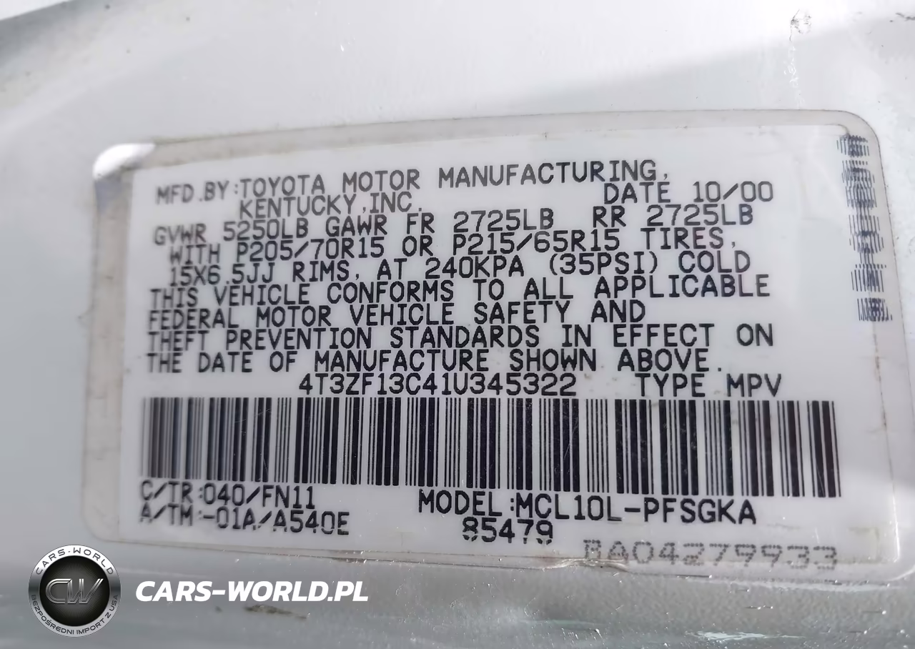 2001 Toyota Sienna Le VIN:4T3ZF13C41U345322 - 9