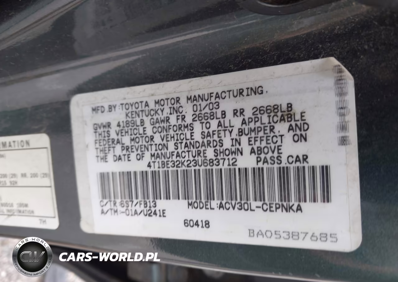 2003 Toyota Camry Le VIN:4T1BE32K23U683712 - 9