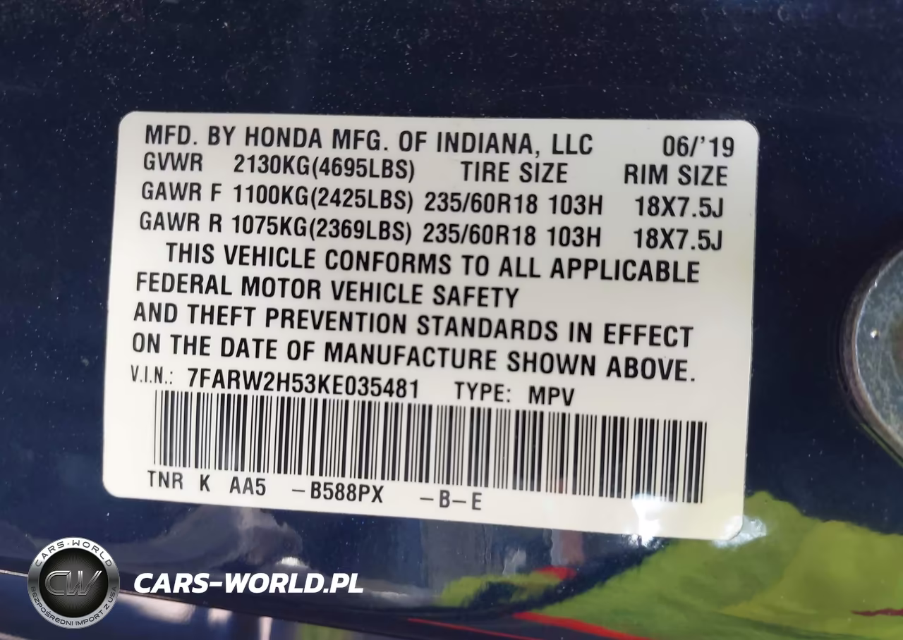 2019 Honda Cr-V Ex VIN:7FARW2H53KE035481 - 9