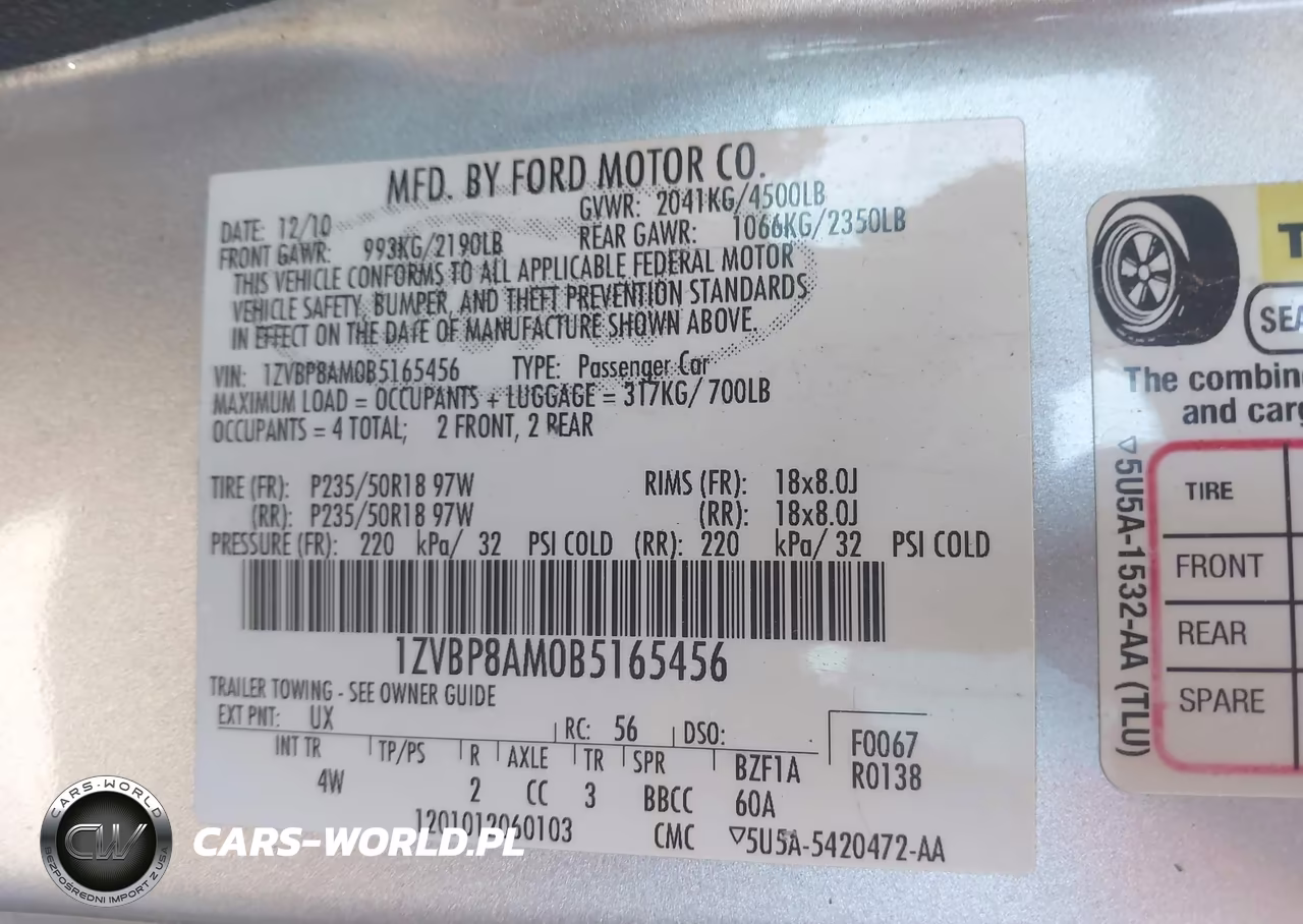 2011 Ford Mustang V6 Premium VIN:1ZVBP8AM0B5165456 - 9
