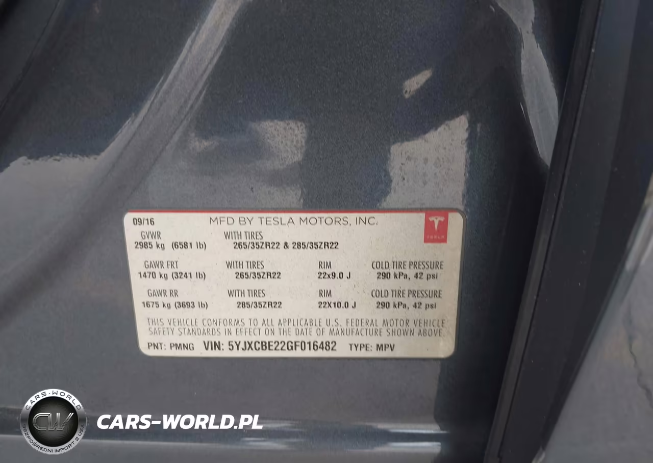 2016 Tesla Model X 60D-70D-75D-90D-P100D VIN:5YJXCBE22GF016482 - 9