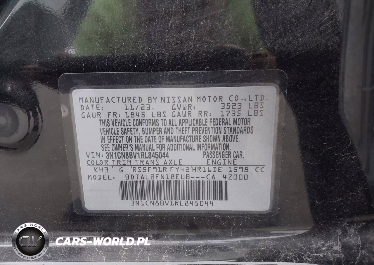 2024 Nissan Versa 1.6 S VIN:3N1CN8BV1RL845044 - 9