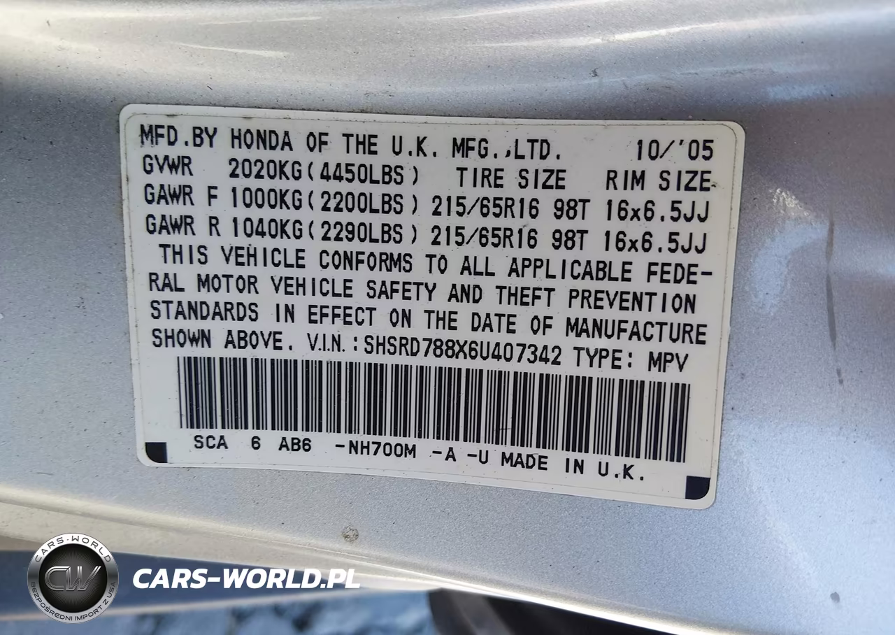 2006 Honda Cr-V Ex VIN:SHSRD788X6U407342 - 9