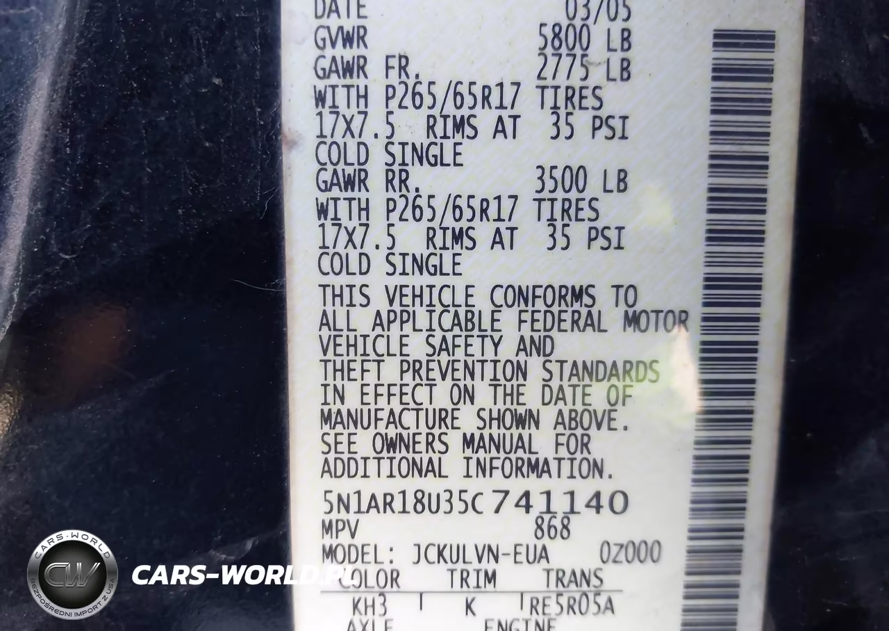 2005 Nissan Pathfinder Le VIN:5N1AR18U35C741140 - 9