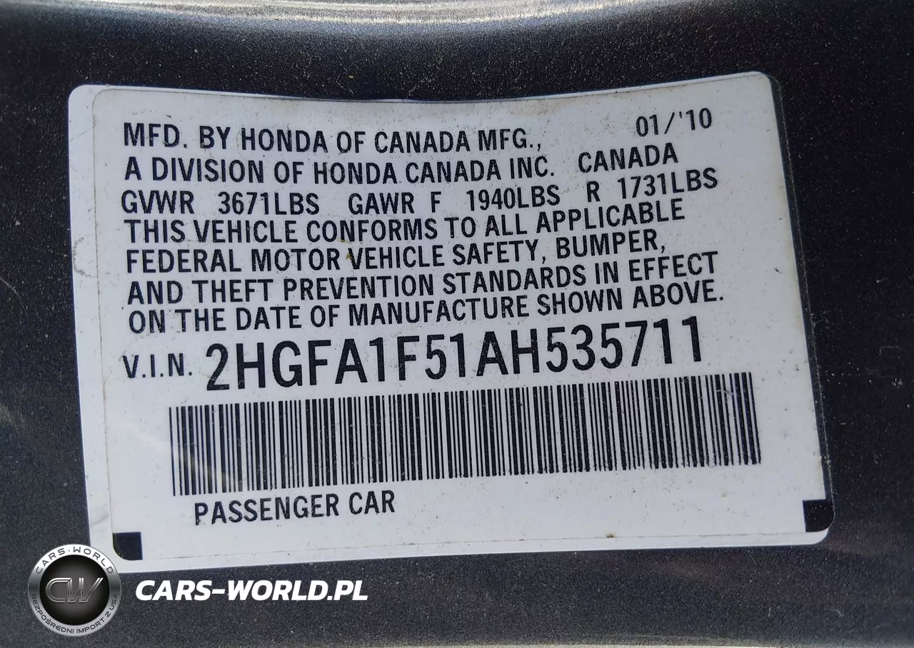 2010 Honda Civic Lx VIN:2HGFA1F51AH535711 - 9