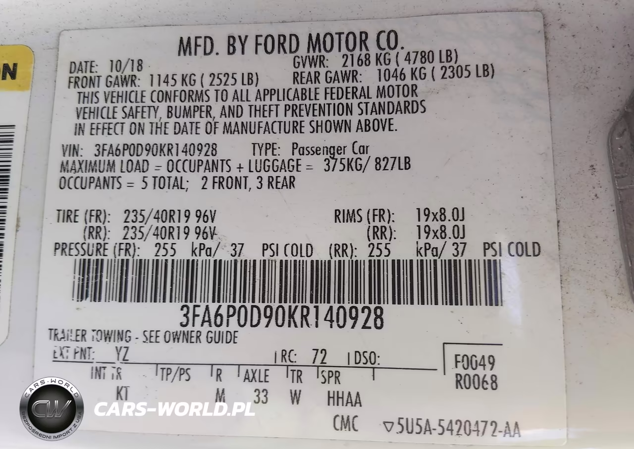 2019 Ford Fusion Titanium VIN:3FA6P0D90KR140928 - 9